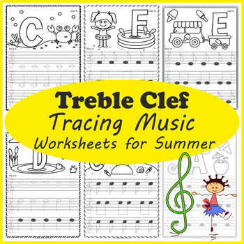 Preview of Treble Clef Notes | Tracing Music  Worksheets for Summer