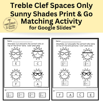 Preview of Treble Clef Spaces Only Sunny Shades Matching Activity for Google Slides™️