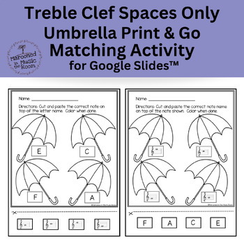 Preview of Treble Clef Spaces Only Umbrella Matching Activity for Google Slides™️