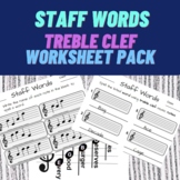 Treble Clef Staff Words Worksheet Set with Note Name Posters