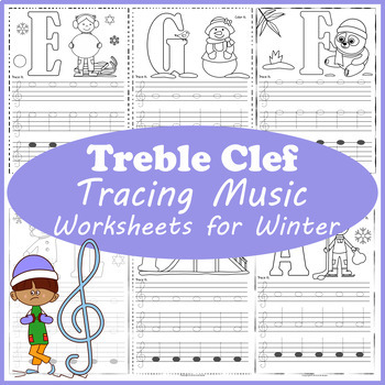 Preview of Treble Clef Tracing Music Worksheets for Winter | Drawing Music Notes