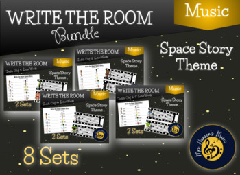 Preview of Treble Clef Write the Room Note Naming Bundle Space Story Theme