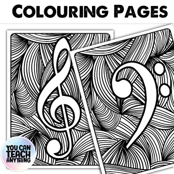 Colouring / Coloring Sheet - Treble Clef and Bass Clef