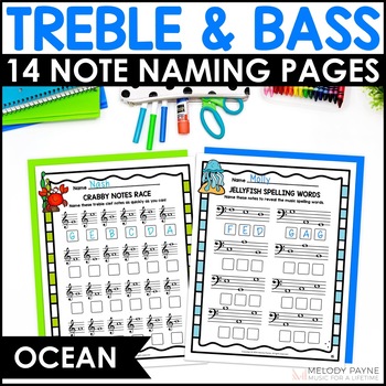 Preview of Treble Clef and Bass Clef Note Reading Music Worksheets & Activities - Ocean