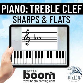 Preview of Treble Clef with Accidentals on the Piano Keyboard Music Theory Boom Cards