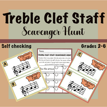 Preview of Treble Clef Staff Scavenger Hunt - Music Note Identification