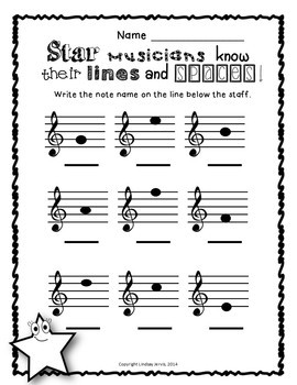 Music Worksheets - Treble Clef Note Names by Lindsay Jervis | TpT
