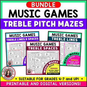 Preview of Music Theory Worksheets - Treble Clef Notes Music Maze Puzzle Activities