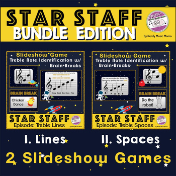 Preview of Treble Staff Notes Game Space Themed *BUNDLE Lines & Spaces*