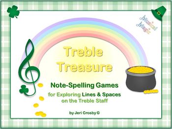 Preview of Treble Treasure - 83 Note-Spelling Slides for Treble Clef - St. Patrick's Theme