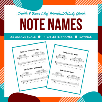 Preview of Treble and Bass Clef Note Names/Pitch Letter Names Handout/Study Guide