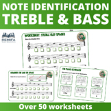 Over 50 Treble and Bass Clef note identification worksheets.