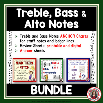 Preview of Music Theory Worksheets - Treble and Bass Clef Note Naming - Middle School