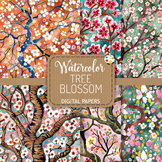 Tree Blossom - Spring Watercolor Digital Floral Clipart Papers