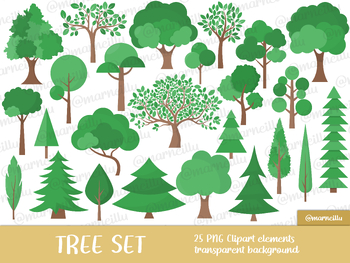 Preview of Tree Clipart Set - green, park, forest, image, printable, woods, leaves
