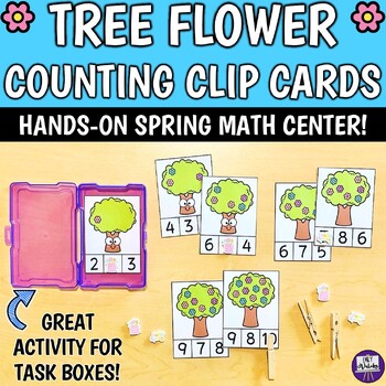 Preview of Tree Flower Counting Clip Cards 1-10 - Preschool Kinder Spring Earth Day Math