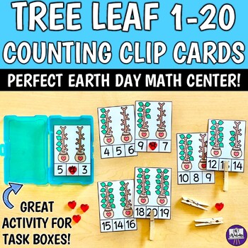 Preview of Tree Leaf Counting Clip Cards 1-20 - Preschool Kinder Earth Day Math Center