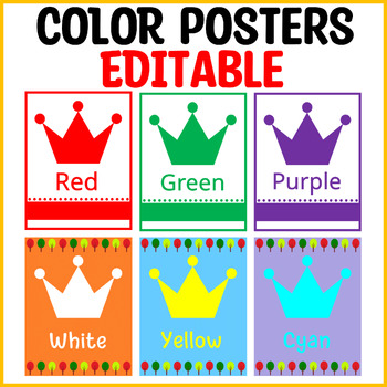 Preview of Tree Theme Printable Color Posters, Editable Colorful Poster Classroom Decor