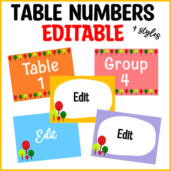 Preview of Tree Theme Printable Table, Team and Group Numbers, Editable Table Signs