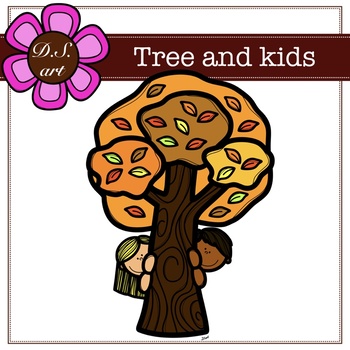 Preview of Tree and kids Digital Clipart (color and black&white)