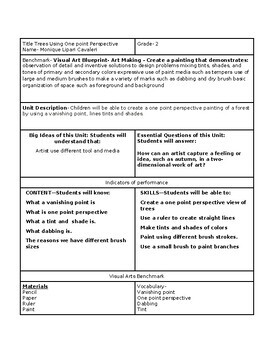 Preview of Trees Using One Point Perspective (Lesson Plan)