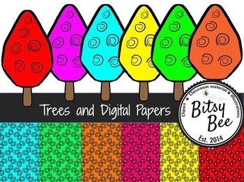 Preview of Trees and Digital Paper.(Bitsy Bee Clip Art)