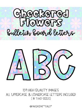 Preview of Trendy Checkered Flowers Bulletin Board Letters