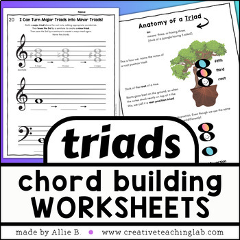 Preview of Triad Chord Building Music Worksheets for Music Centers, Piano, Elementary, Band