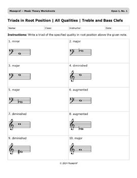Preview of Triads in Root Position | All Qualities | Treble and Bass Clefs | Opus 1