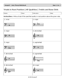 Preview of Triads in Root Position | All Qualities | Treble and Bass Clefs | Opus 1, No. 1