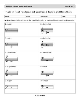 Preview of Triads in Root Position | All Qualities | Treble and Bass Clefs | Opus 1, No. 3