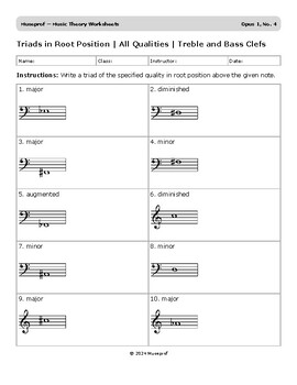 Preview of Triads in Root Position | All Qualities | Treble and Bass Clefs | Opus 1, No. 4
