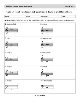 Preview of Triads in Root Position | All Qualities | Treble and Bass Clefs | Opus 1, No. 5