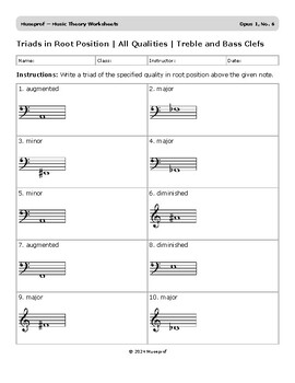 Preview of Triads in Root Position | All Qualities | Treble and Bass Clefs | Opus 1, No. 6