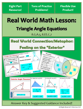 Preview of Triangle Angle Equations: Engaging 8 Part Lesson/Practice (Flexible Use!)