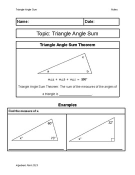 Preview of Triangle Angle Sum Quick Notes
