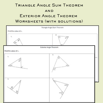 Preview of Triangle Angle Sum Theorem and Exterior Angle Theorem Worksheets (with solutions