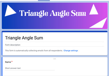 Preview of Triangle Angle Sum Worksheet or Test Google Form 20 Questions