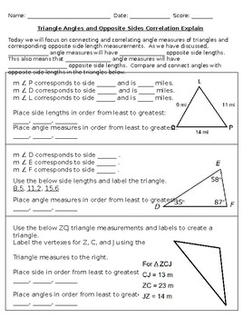 Preview of Triangle Angles and Opposite Sides Correlation Explain