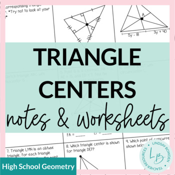 Preview of Triangle Centers Notes and Worksheets (Points of Concurrency)