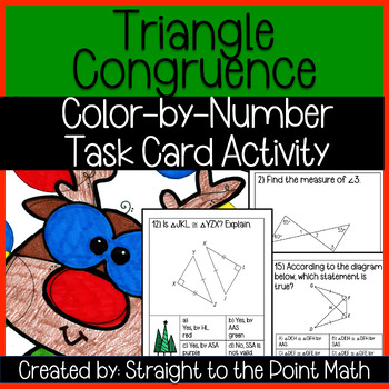 Preview of Triangle Congruence | Task Cards | Color by Number Activity | Winter | Christmas