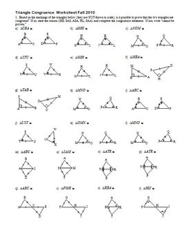 Triangle Congruence Worksheet Fall 2010 with Answer Key Editable