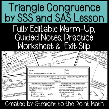 Preview of Triangle Congruence by SSS and SAS | Warm Up | Notes | Homework | Exit Slip