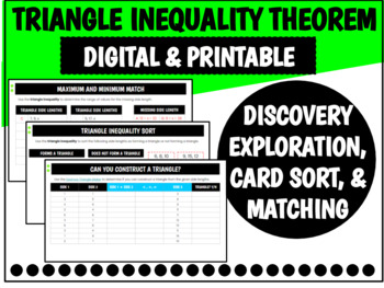 Preview of Triangle Inequality Theorem Discovery, Card Sort, & Match | Distance Learning