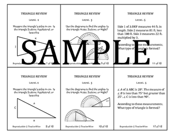 Preview of Triangle Problem Solving Review Task Cards: Sides, Angles, Word Problems