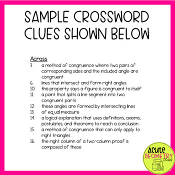 Triangle Proofs Crossword Puzzle by Acute Geometry Class TpT