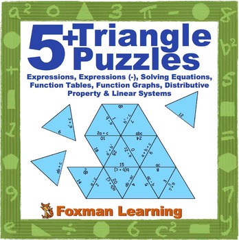 Preview of 5 Triangle Puzzles for Middle School Math Expressions & Equations CCSS