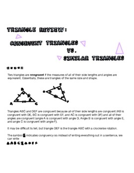 Preview of Triangle Review: Congruent vs. Similar Triangles