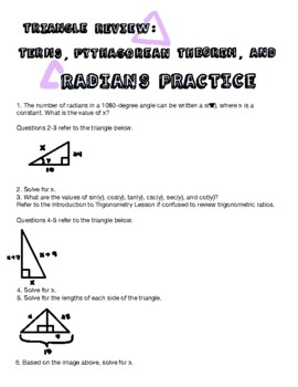 Preview of Triangle Review: Terms, Pythagorean Theorem, and Radians Practice Questions