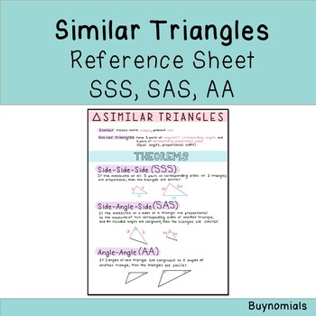 Preview of Triangle Similarity Reference Sheet: SSS, SAS, AA